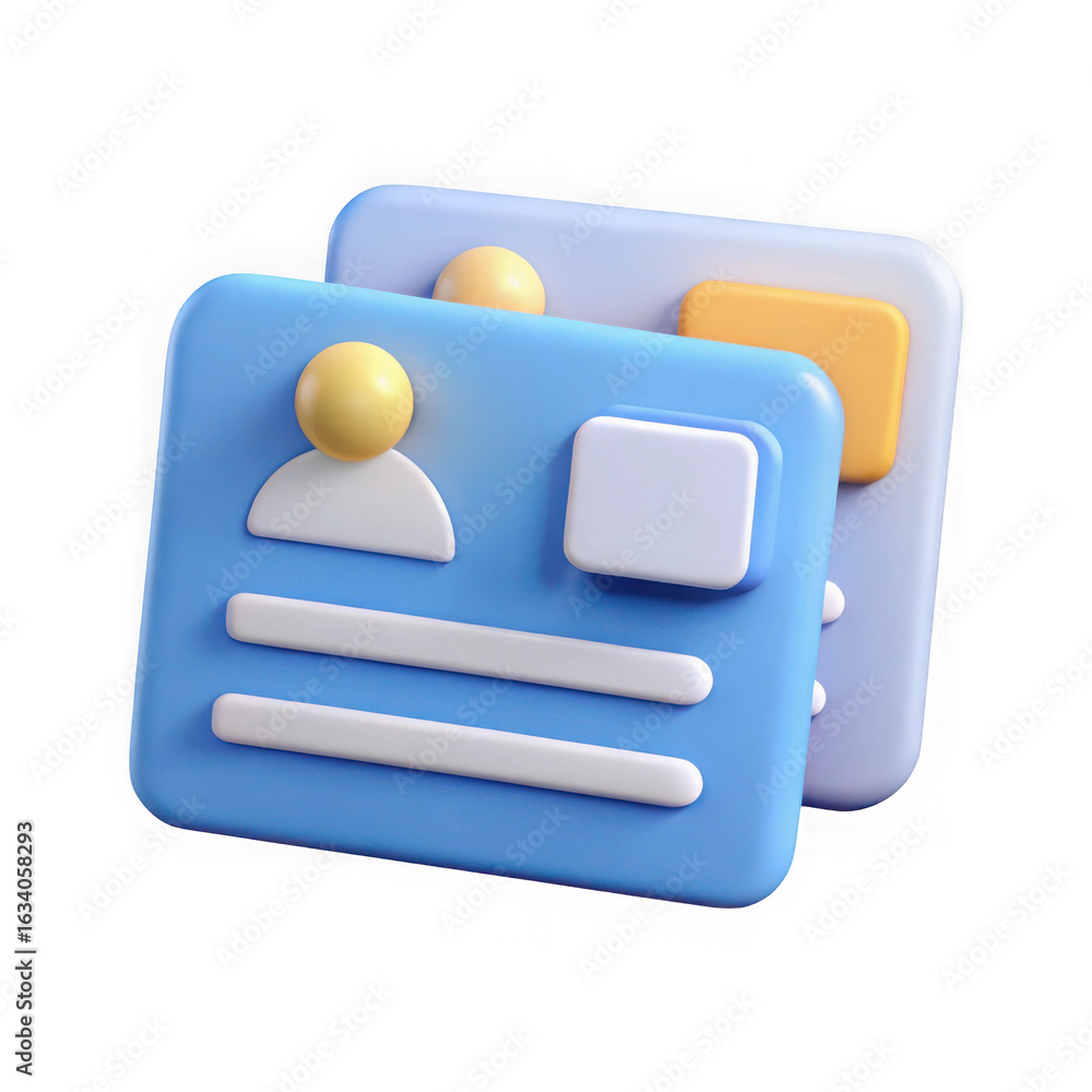 Poster stylized 3d id cards with user icons isolated on transparent background