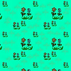 A seamless cartoon vector pattern of cute farm animals, including cows, sheep, and birds, perfect...