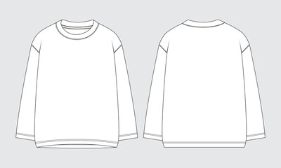 Long sleeve t shirt technical drawing fashion flat sketch vector illustration template 