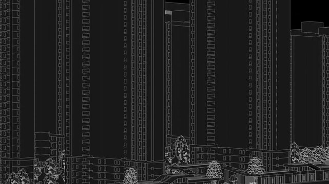 Animation of a Generic Apartment Complex, Seamless Looped linework Animation, black