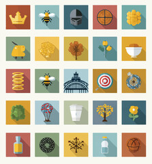 Fototapeta premium Collection of Various Flat Vector Icons in a Grid Format Presenting Diverse Subjects and Objects