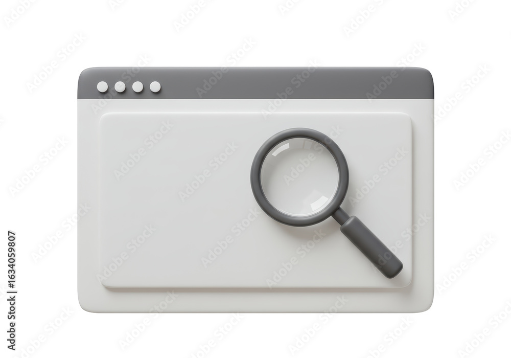 Poster isolated web browser window with magnifying glass for search