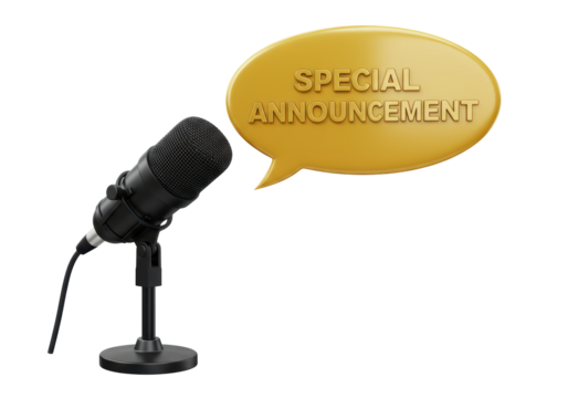 Isolated Microphone with Speech Bubble Announcing Special Announcement