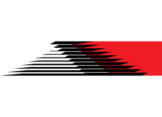 Striped red-black sports pattern of lines on a white background. Design element for advertising, car body, boat, sportswear, toy. Dynamic vector background. Racing stripe