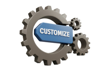 Isolated Customize Gear Mechanism with Blue Arrow for Configuration