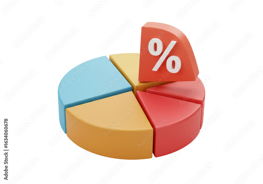 Poster isolated multi-colored pie chart with percentage segment