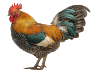 Colorful Rooster Isolated on Transparent Background for Stock Use