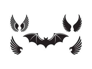 Fototapeta premium Collection of bat and angel wings silhouette vector isolated on white background
