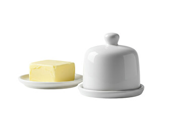 Isolated Elegant White Butter Dish with Butter