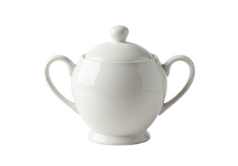 Isolated Elegant White Sugar Bowl with Lid and Handles