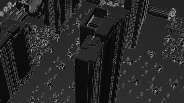 Animation of a Generic Apartment Complex, Seamless Looped linework Animation, black