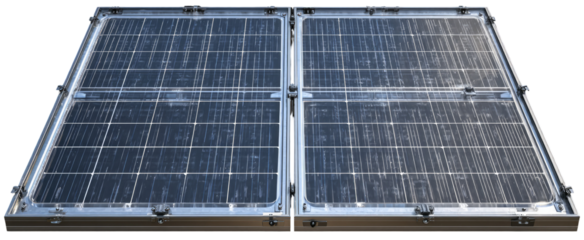 Two solar panels mounted on a metallic frame
