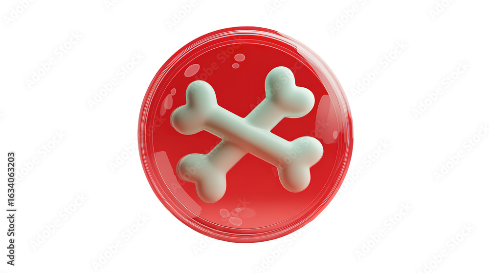 Poster crossbones within glossy red orb icon on transparent background