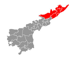 North Andhra highlighted on Andhra pradesh state map, India