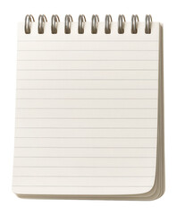 Spiral-bound lined notebook with blank pages ready for writing on transparent background.