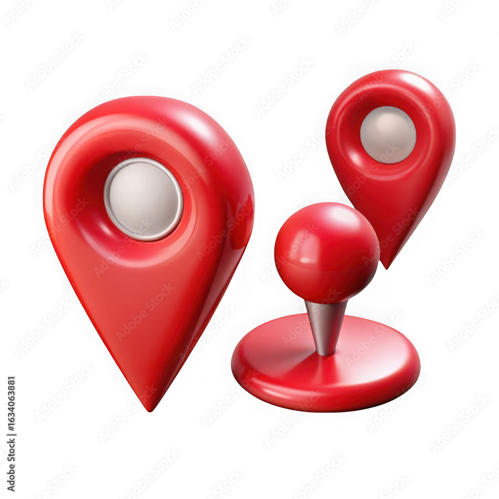Aufkleber three red location pointers isolated on transparent background