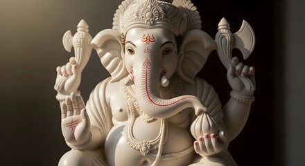 Fototapeta premium Intricate White Ganesha Statue: Hindu Deity Symbolizing Wisdom, Prosperity, and Remover of Obstacles