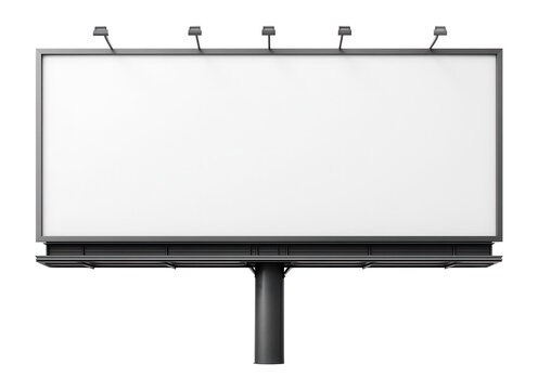 Large blank billboard with five lights positioned on top, ready for outdoor advertising, on transparent background.