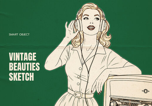Vintage Beauties Sketch Photo Effect Mockup