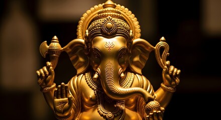 Obraz premium Golden Ganesha Statue, Hindu Elephant God of Wisdom and New Beginnings