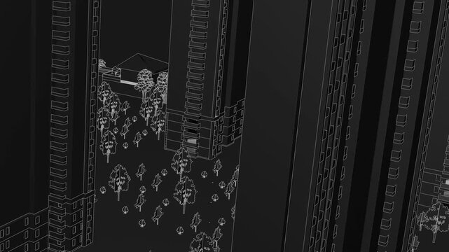 Animation of a Generic Apartment Complex, Seamless Looped linework Animation, black