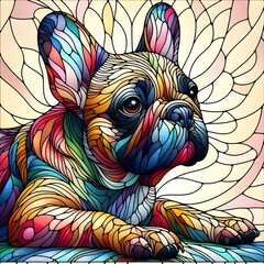 Naklejka premium 프렌치 불도그, 스테인드 글라스 기법 일러스트, jpeg (French Bulldog , Stained Glass Techniques Design Illustration, jpeg)