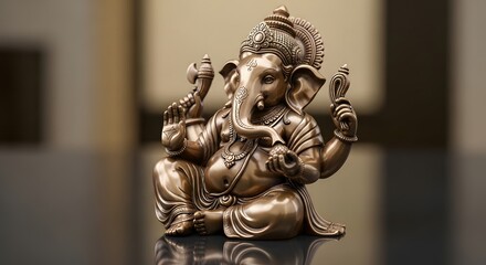 Fototapeta premium Ganesha: Detailed bronze sculpture of the Hindu elephant god, symbolizing wisdom and prosperity.