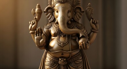 Fototapeta premium Golden Ganesha Statue: Symbol of Wisdom, Prosperity, and New Beginnings