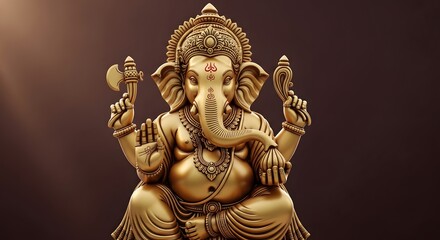 Fototapeta premium Intricate Golden Ganesha Idol: Hindu God of Wisdom and New Beginnings