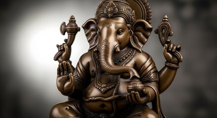 Fototapeta premium Bronze Ganesha Statue: Hindu Deity of Wisdom and Prosperity Symbolizing Success and Good Fortune
