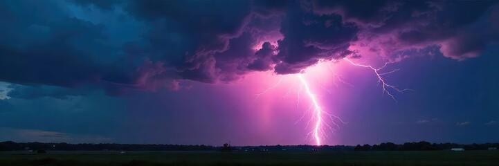 Spectacular thunderstorm with a dramatic lightning bolt striking the ground, illuminating the dark landscape  The powerful strike creates a bright flash against the ominous clouds ,  dark,  damage