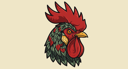 Tribal Rooster Head Vector – Flat Design Solid Color Decorative Tattoo Style Illustration