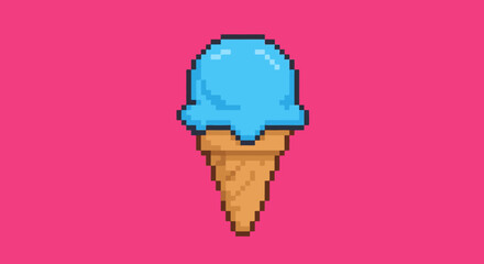 Pixel Art Ice Cream Vector – Flat Design Solid Color Illustration in Retro 8-Bit Style