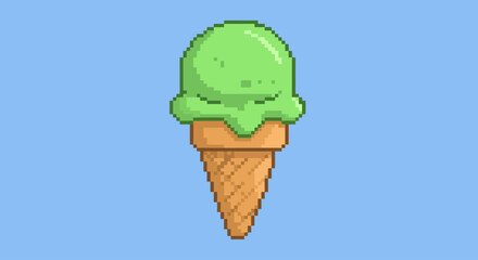 Pixel Art Ice Cream Vector – Flat Design Solid Color Illustration in Retro 8-Bit Style