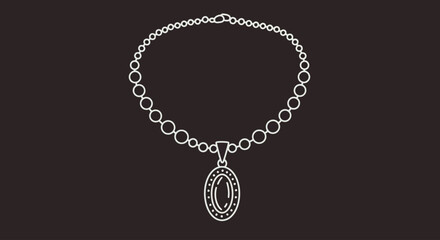 vektor flat design solid color drawing of a necklace with a pendant hand drawn linear illustration of a jewelry isolated jewelry accessories
