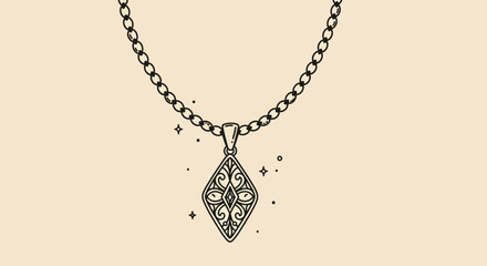 vektor flat design solid color drawing of a necklace with a pendant hand drawn linear illustration of a jewelry isolated jewelry accessories
