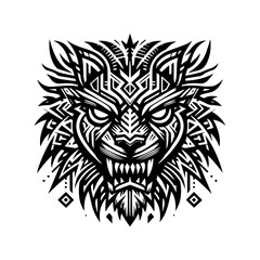 Obraz premium Tribal lion head mask with sharp geometric mane
