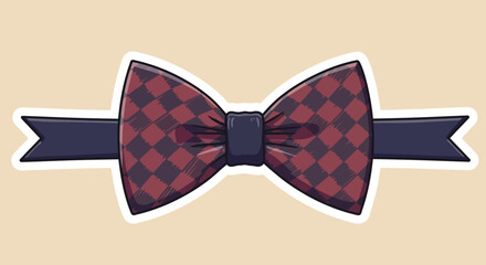 Retro Checkered Bow Tie Vector – Flat Design Hipster Sticker Illustration for Cards, Patches, Badges, Prints