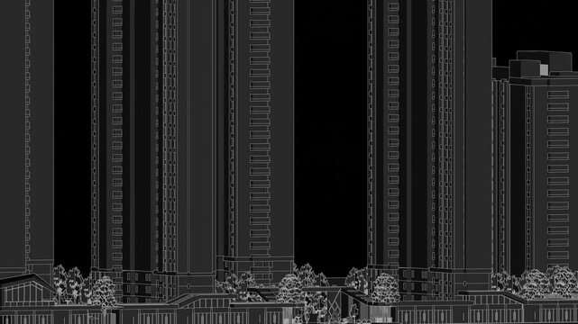 Animation of a Generic Apartment Complex, Seamless Looped linework Animation, black