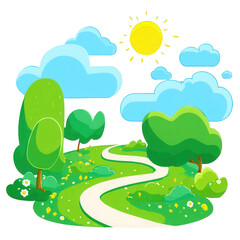 Obraz premium cartoon path in the park, simple flat vector illustration, png, transparent