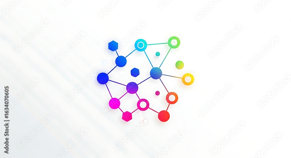 Poster a vibrant network of interconnected shapes on a white background, showcasing a modern design element
