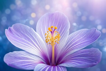 Close-up Macro Shot of a Delicate Purple Hibiscus Flower with Detailed Petals and Stamen violet bloom