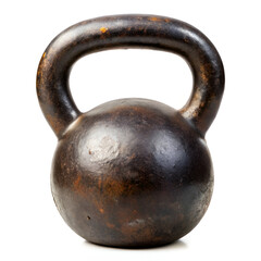 Old cast iron kettlebell weight for strength training and fitness exercise, isolated on white background