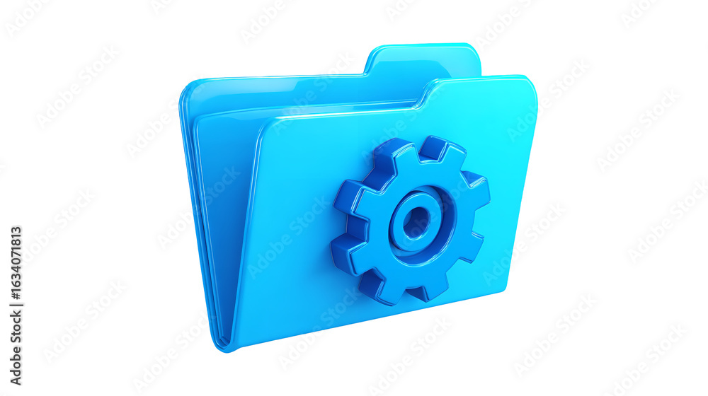 Poster configuration folder, settings folder, data management and storage, blue icon on transparent backgro