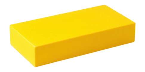 Solid yellow rectangular block with smooth surfaces and sharp edges on transparent background.