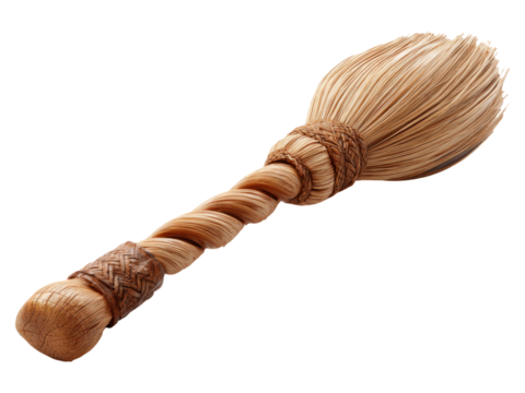 Isolated Wooden Brush with Natural Fiber Bristles on Transparent Background