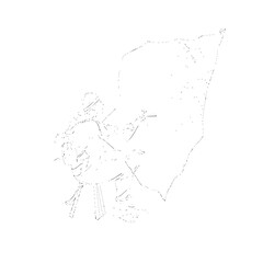 Vector line drawing of a seated figure holding a flag or banner, rendered in white against a white background minimilist