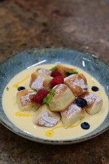 Popular traditional Czech dish served in a modern style, gourmet presentation in a restaurant,