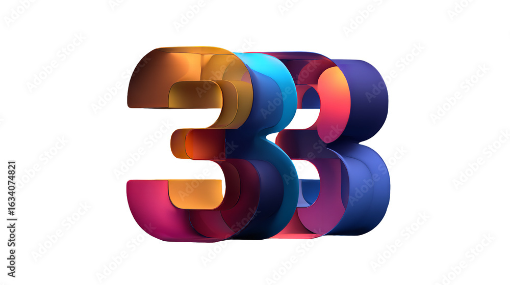 Poster gradient three dimensional number thirty three artistic illustration on transparent background
