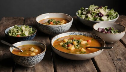Hearty Vegetable Soup with Fresh Salad (AI Generated)